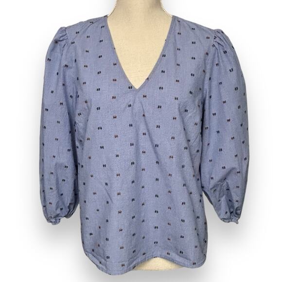 Cremieux Blue V-Neck Blouse Size Small - Picture 2 of 4